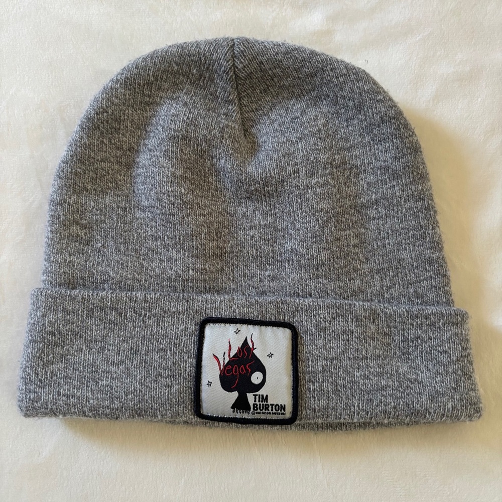 Lost Vegas Tim Burton Beanie The Neon Museum Las Gray Toque Patch Foldover Hat